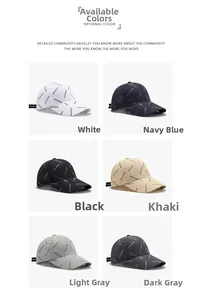 Multiple colors of breathable mesh baseball caps with all-over letter prints shown in grid
