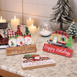 Christmas wooden gnome and holiday truck table decorations for festive home display