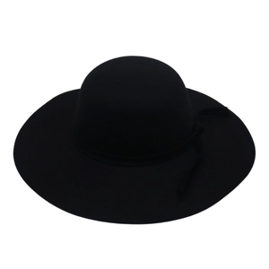 Classic black wide brim wool felt hat with decorative bow ribbon for women