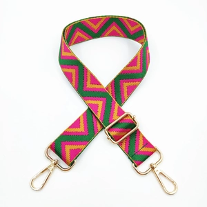 Ethnic bohemian style colorful V-pattern woven bag strap with golden metal lobster clasps