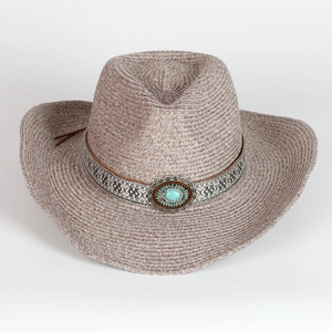 Cappello da cowboy in paglia stile etnico con fibbia in turchese e nastro intrecciato mare