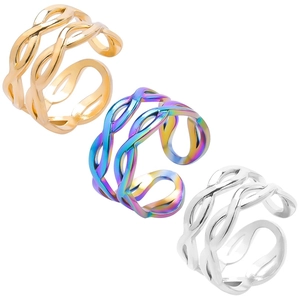 Braided Twist Hollow Infinity Adjustable Open Ring Stainless Steel Fashion Jewelry For Women Colorful Gold Silver