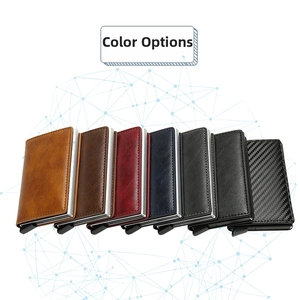 Aluminum RFID blocking card holder wallet collection with multiple leather color choices