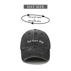 Size chart showing 57cm-59cm circumference for washed cotton ponytail baseball cap