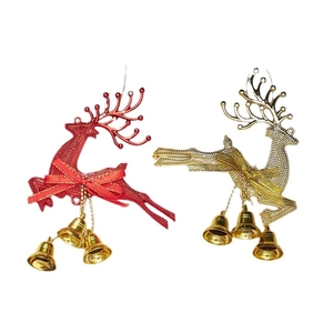Goldene und rote springende Rentier-Hänger mit Glocken für Weihnachtsbaumschmuck