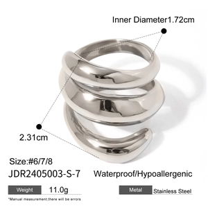 Details zum drelagigen Edelstahl-Spiralring mit Angaben zu Größe und Gewicht des Rings