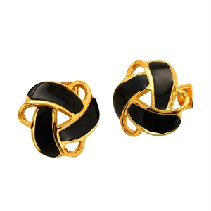Elegant knot-shaped stainless steel earrings with black enamel filling and gold finish
