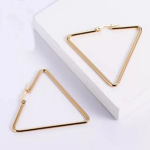 Polished 18K gold triangle hoop earrings for women, minimalist stainless steel design
