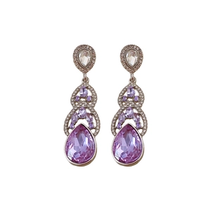 Elegant purple teardrop gemstone earrings with silver setting and sparkling crystals