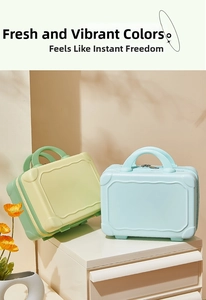 Detail view of mini 14-inch hardshell cosmetic case with wavy pattern and sturdy handle