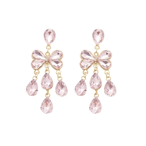 Élégantes boucles d'oreilles nœud dorées avec cristaux roses et tiges en argent