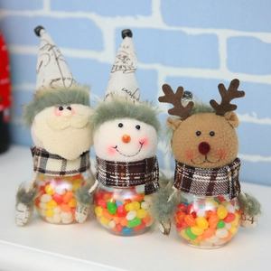 Three-piece set of cartoon Santa, Snowman and Reindeer Christmas candy jars with clear bases