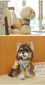 Detail of colorful rainbow striped knit sweater vest for small dogs and cats