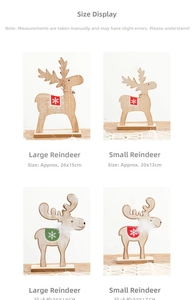 Size guide showing dimensions for large and small wooden Christmas deer table decorations