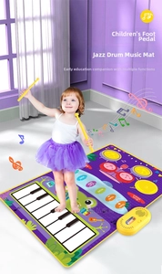 Close-up of waterproof musical playmat with jazz drum pads and piano keys for kids