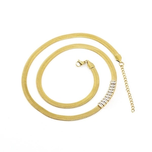 18K gold plated stainless steel snake chain necklace with rectangular zircon stones
