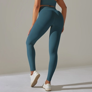 Détails du legging de sport gainant taille haute sans couture en bleu sarcelle foncé