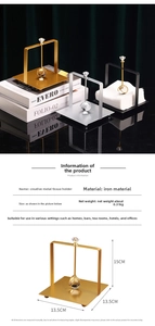 Detailed dimensions of a square iron napkin holder with a crystal ball weighted arm