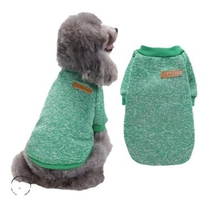 Green fleece dog sweater with classic leather tag for small dogs like Poodle or Teddy