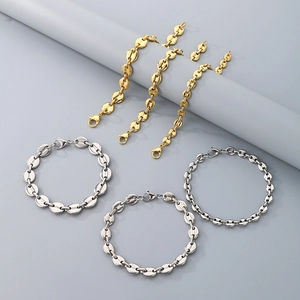 Polished 18K gold and silver stainless steel coffee bean pig nose link jewelry set