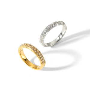 Classic 18K gold plated stainless steel eternity rings with pave cubic zirconia stones
