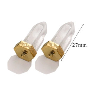 Detail view of 27mm clear crystal bullet pendant with golden hexagonal cap and bail