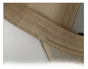 Macro detail of breathable mesh cap with wide reinforced sweatband and dual stitching