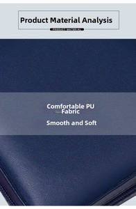 Close-up of deep blue PU leather texture showing smooth finish and durable stitching