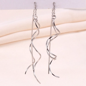 925 Sterling Silver Long Ear Threader Earrings Double Helix Spiral Wave Geometric Minimalist Jewelry For Women