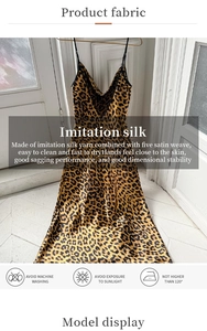 Detailed view of leopard print faux silk nightgown featuring luxury satin weave texture