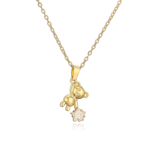 Collana con ciondolo a forma di orso placcato oro e zircone a stella su catena sottile