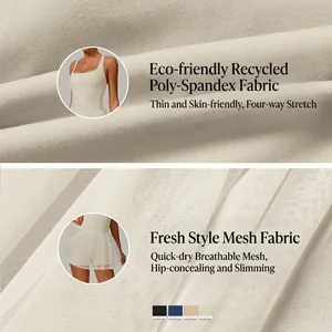 Eco-friendly beige layered tennis dress with breathable mesh and quick-dry fabric