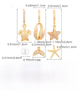 Detailed size specifications for turtle, shell, and starfish ocean themed earrings set