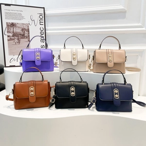 Chic women's small crossbody handbags in six solid colors with gold hardware handles