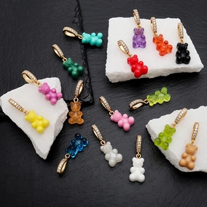 Gummy Bear Pendant Necklace Resin Acrylic Colorful 18K Gold Plated Clavicle Heart Snake Chain Zircon Freshwater Pearl For Women