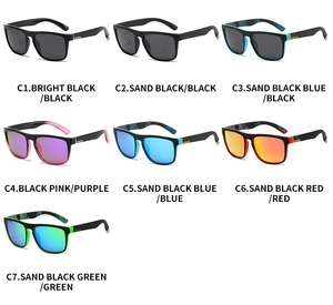 Detailed grid showing seven color variations of polarized sports sunglasses for men