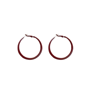 Deep red geometric hoop earrings with polished finish and silver needles for women