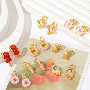 Golden metal candy and donut charms with colorful enamel for DIY jewelry making