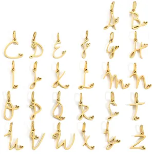 Cursive Alphabet Charm Stainless Steel Letter Pendant With Hollow Heart DIY Jewelry Making For Bracelet Necklace