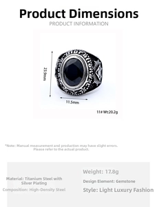 Detailed engraving of Eye of Providence on vintage steel ring with black gemstone