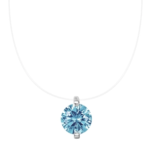 S925 sterling silver invisible necklace featuring a 2ct blue diamond mermaid tear pendant