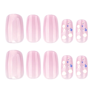 Pink cat-eye press-on nails set with glitter sequins and translucent glossy finish