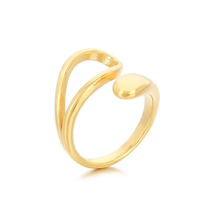 Minimalist gold double-layer open ring with hollow design and smooth water drop accents