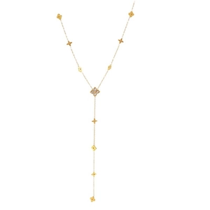 Elegant gold Y-shaped necklace with clover flower and star pendants with zircon inlay