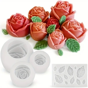 3D-Rosen Silikonform-Set für handgemachte Kerzen, Seife und realistische Blütenblätter