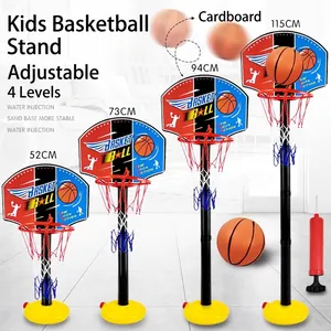Adjustable kids indoor basketball hoop set with 4 heights and water-filled base