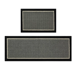 Absorbent grey striped kitchen rugs set including a small mat and a long runner rug