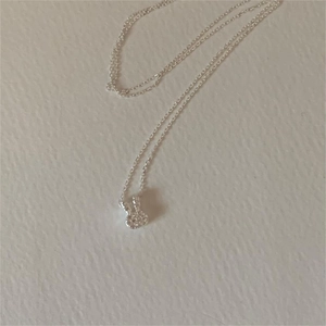 Minimalist 925 sterling silver bunny necklace with sparkling crystal pave stones