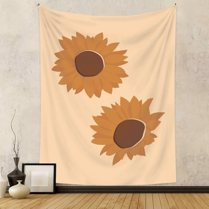 Detail der Sonnenblumen-Wandteppich mit orangen Blüten auf beigem Grund für Deko