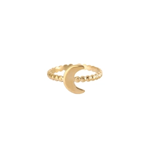 French vintage style 18K gold plated moon ring with beaded band design for women